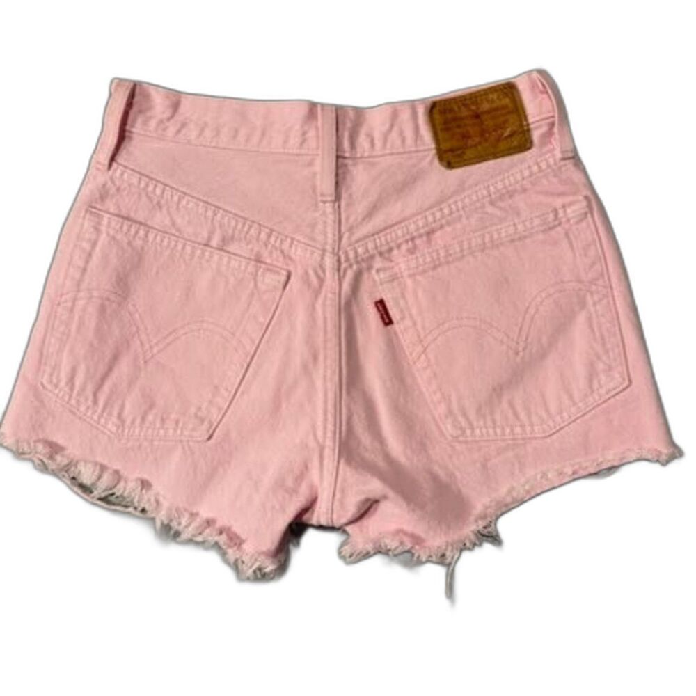 Levi's 501 High Rise Cut Off Shorts Women's 24 Pink Button Fly Raw Hem Denim - Picture 2 of 6
